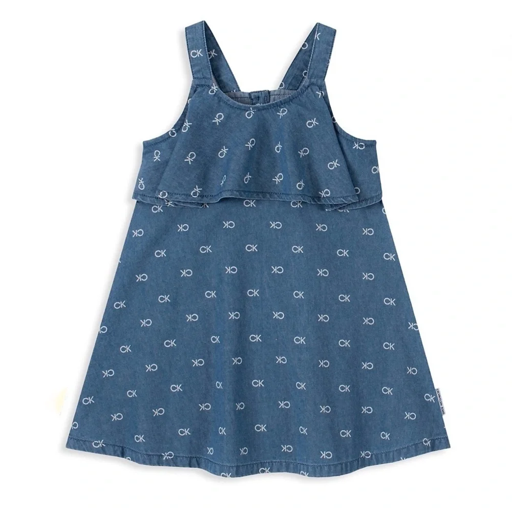 Calvin Klein Logo Print Chambray Jean dress 4T NWT